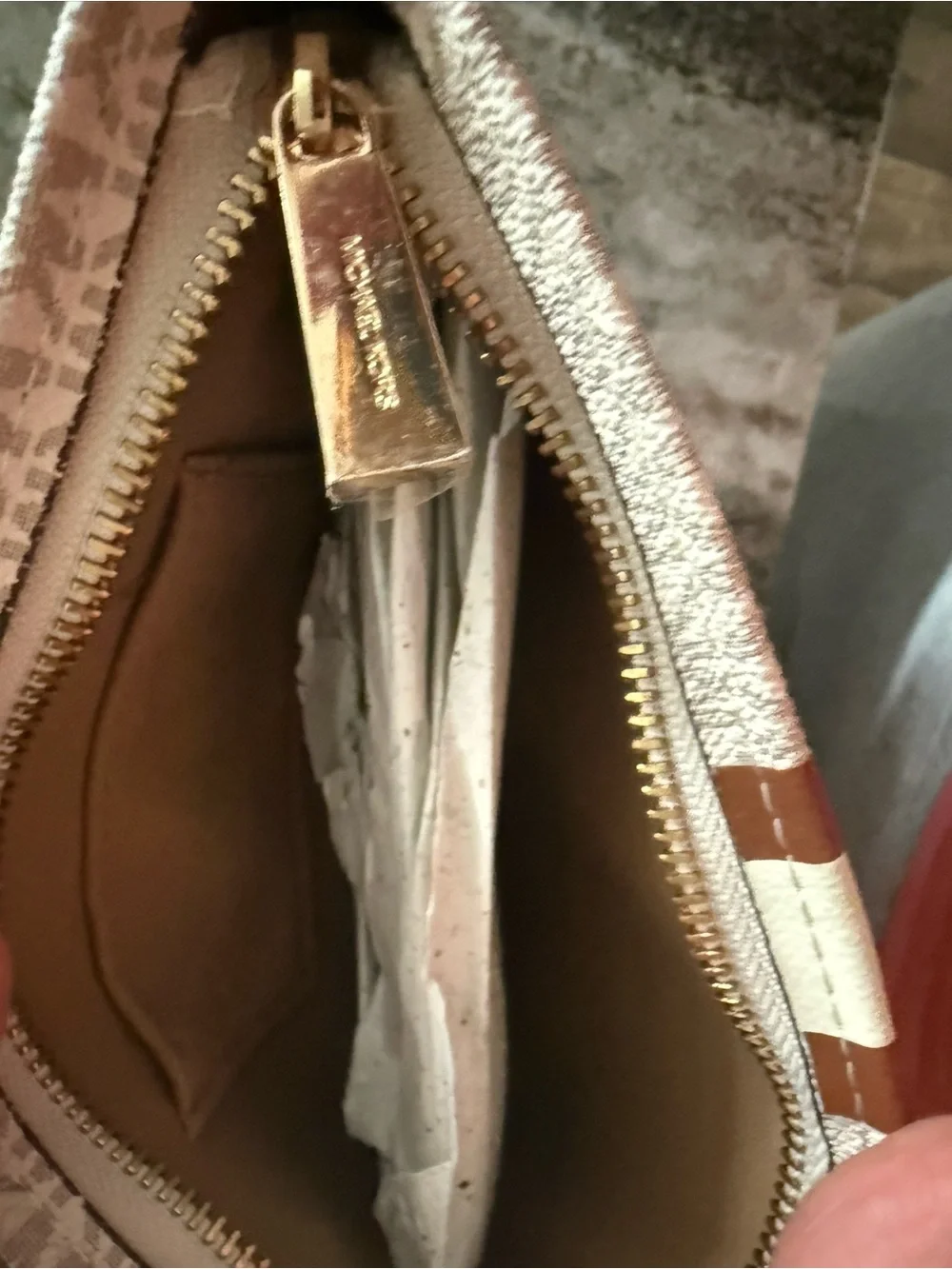 Michael Kors Cream and Brown Signature Stripe Crossbody - Picture 8 of 8